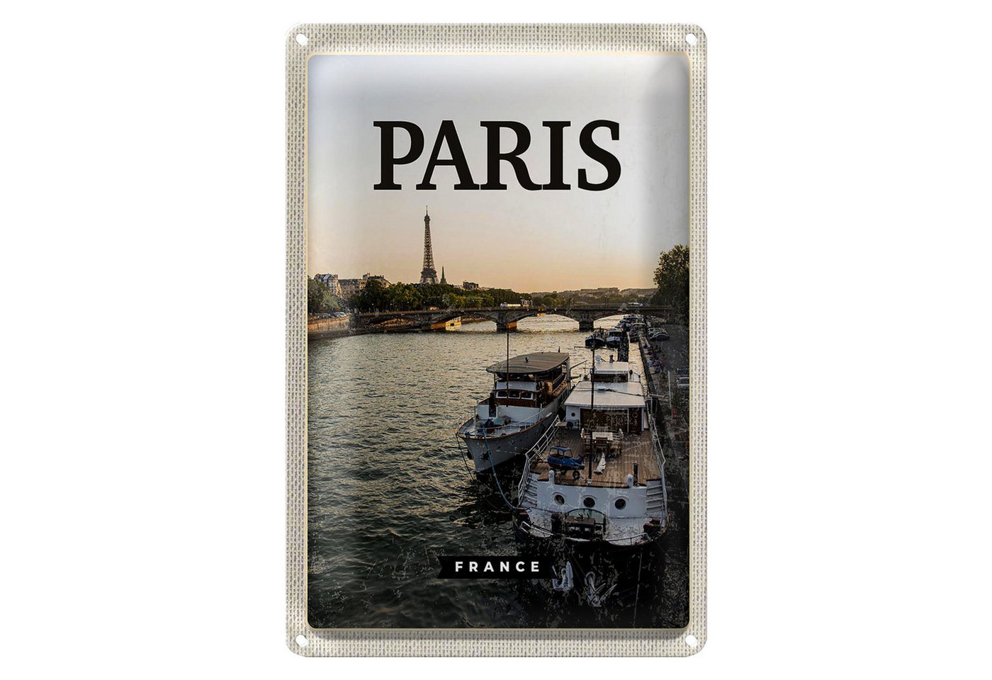 Roomando Metallschild Reise 12x18cm Paris France Reiseziel Fluss Schild von Roomando