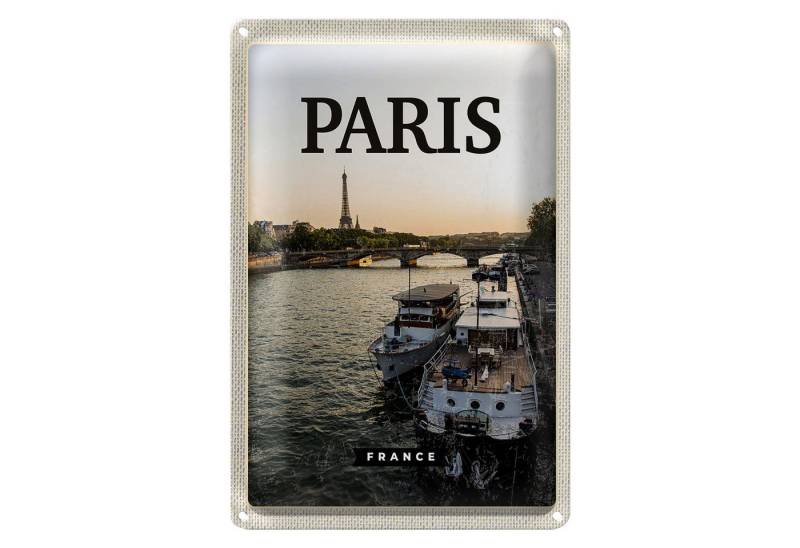 Roomando Metallschild Reise 12x18cm Paris France Reiseziel Fluss Schild von Roomando