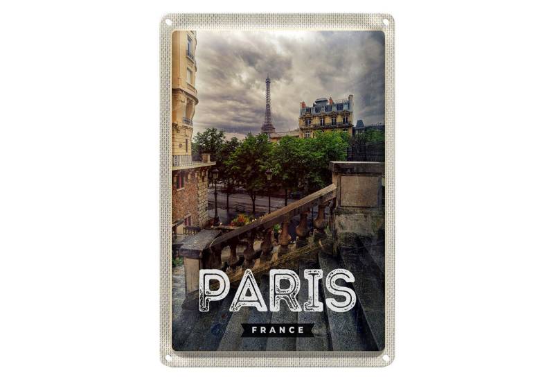 Roomando Metallschild Reise 12x18cm Paris Frankreich Eiffelturm Treppe Schild von Roomando