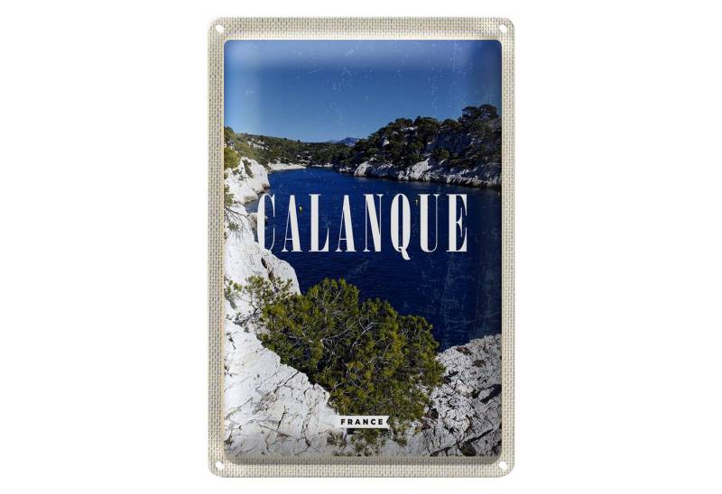 Roomando Metallschild Reise 12x18cm Retro Calanque France Meer Berge Natur von Roomando