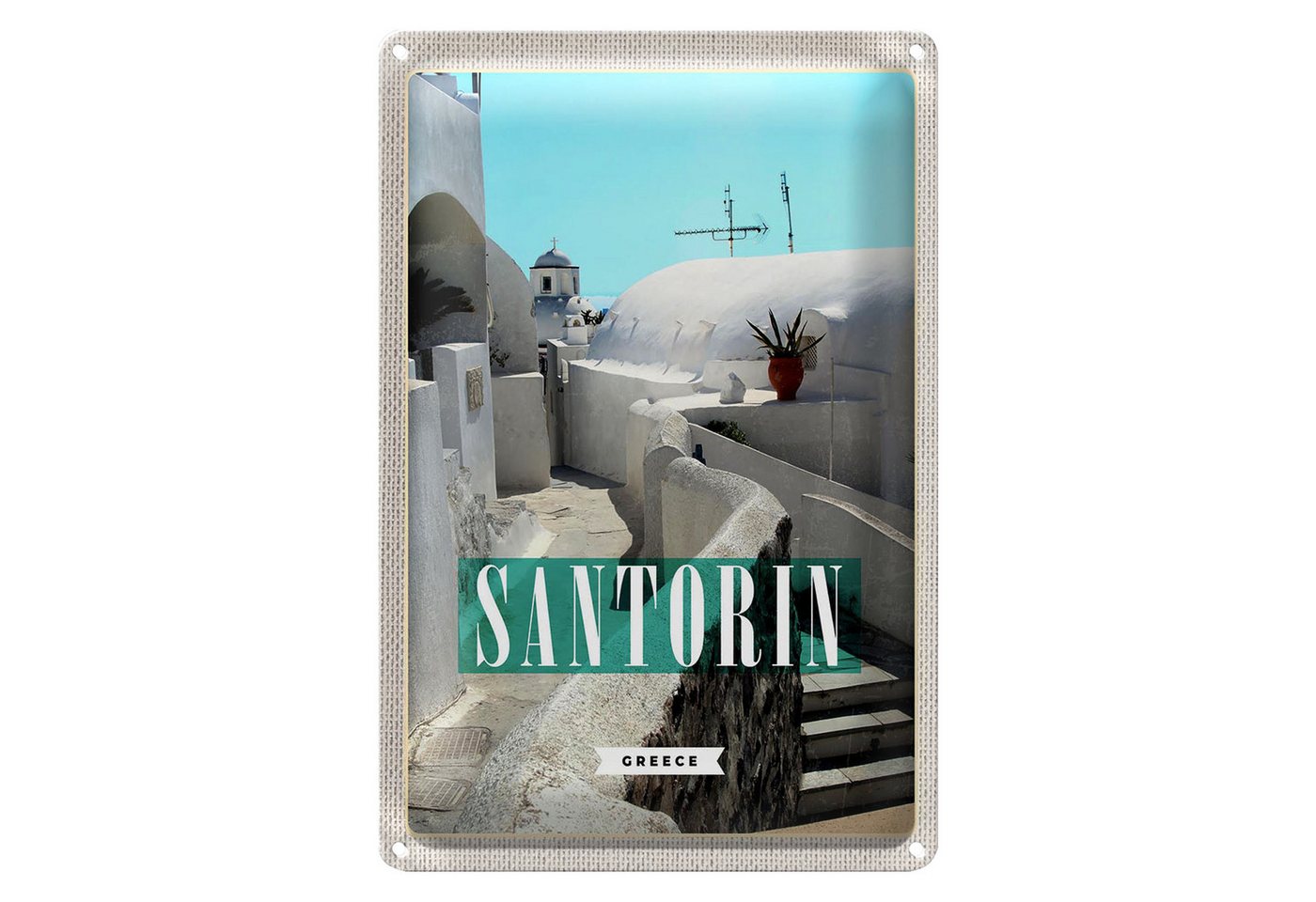 Roomando Metallschild Reise 12x18cm Santorini Stadt weiße Gebäude Treppen Roomando Metallschild Reise 12x18cm Santorini Stadt weiße Gebäude Treppen von Roomando