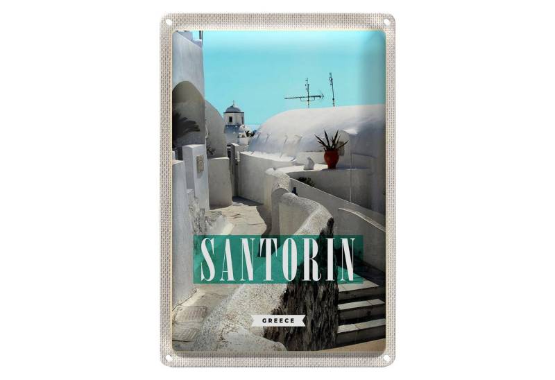 Roomando Metallschild Reise 12x18cm Santorini Stadt weiße Gebäude Treppen von Roomando