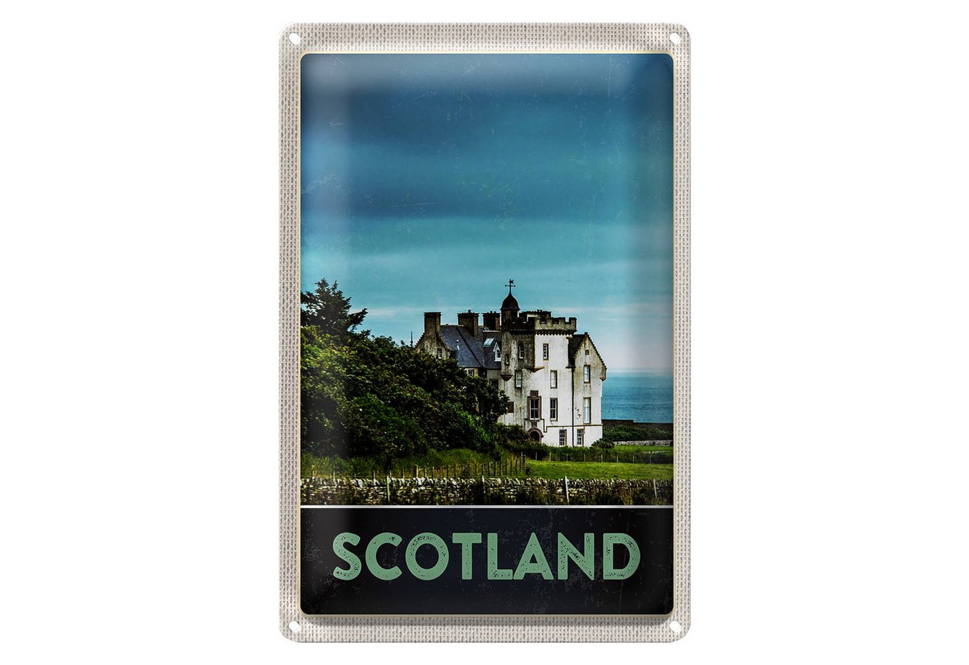 Roomando Metallschild Reise 12x18cm Schottland Europa weißes Herrenhaus Schild von Roomando