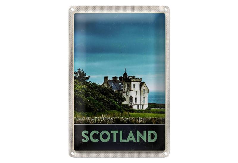 Roomando Metallschild Reise 12x18cm Schottland Europa weißes Herrenhaus Schild von Roomando