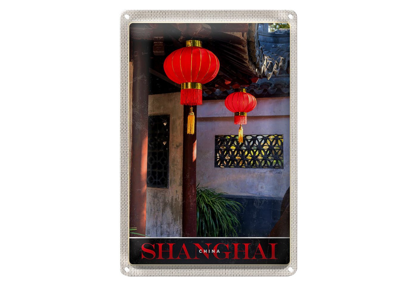 Roomando Metallschild Reise 12x18cm Shanghai Asien China rote Laterne von Roomando