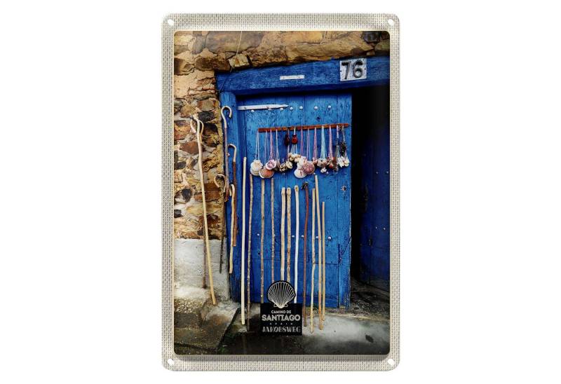 Roomando Metallschild Reise 12x18cm Spanien Muscheln blaue Tür Gehstock von Roomando