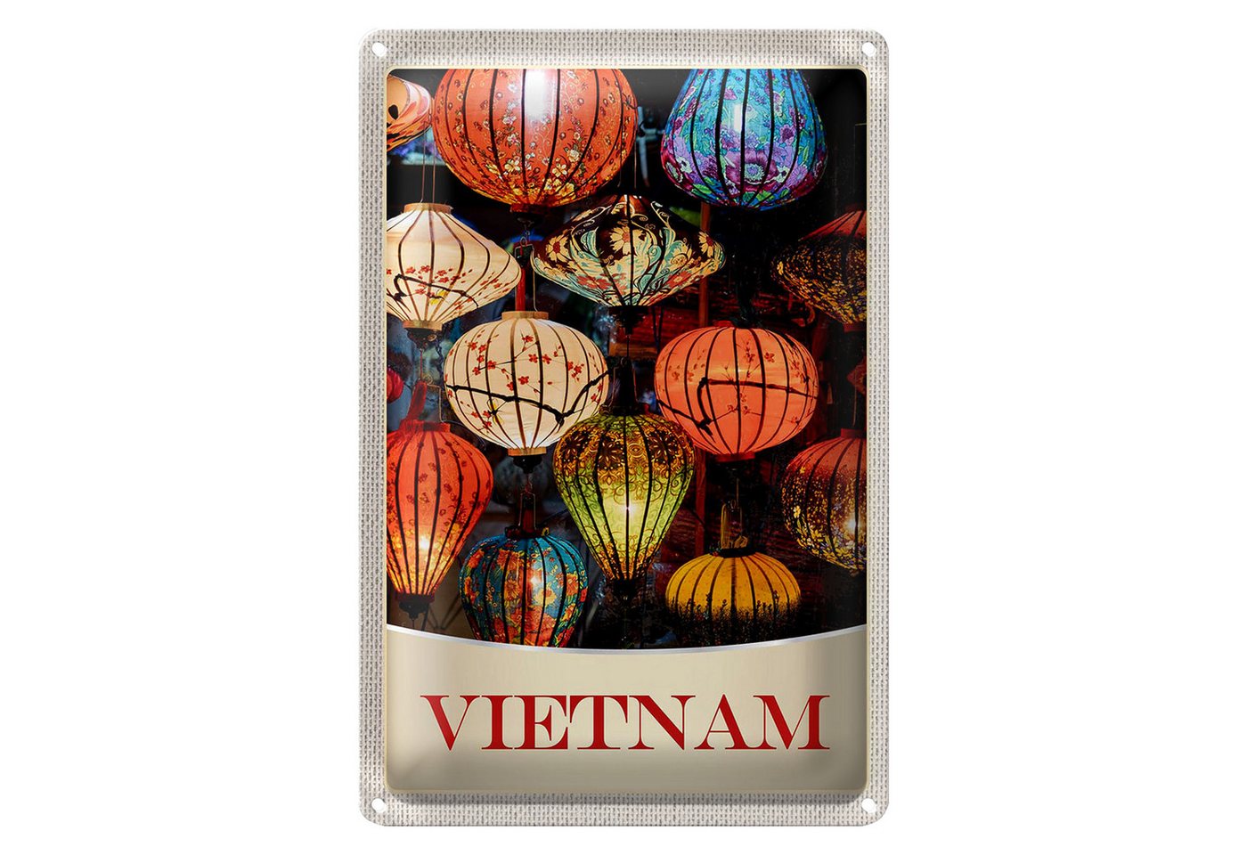 Roomando Metallschild Reise 12x18cm Vietnam Asien bunte Laterne Kultur von Roomando