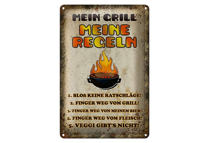 Roomando Metallschild Spruch 12x18cm Mein Grill meine Regeln Fleisch von Roomando