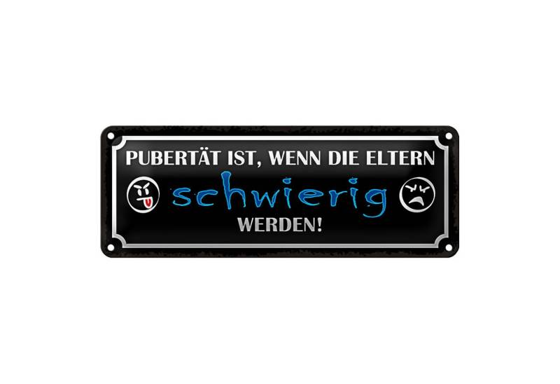 Roomando Metallschild Spruch 27x10cm Pubertät wenn Eltern schwierig schwarzes Schild von Roomando