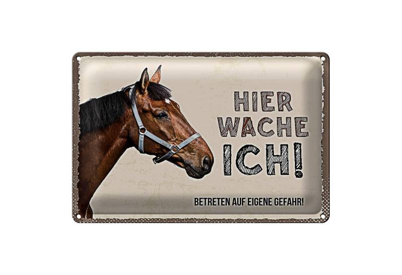 Roomando Metallschild Spruch 18x12cm Pferd links hier wache ich eigene Gefahr Schild von Roomando
