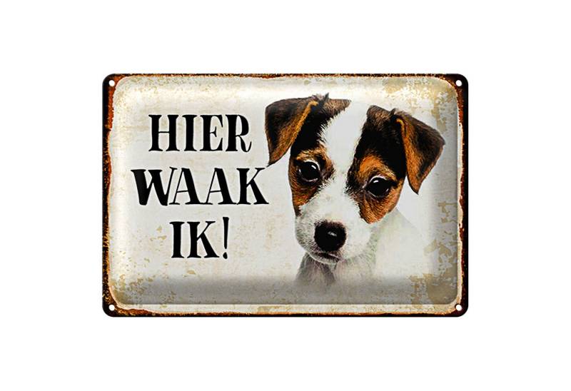 Roomando Metallschild Spruch 18x12cm holländisch Hier Waak ik Jack Russell Terrier Puppy von Roomando
