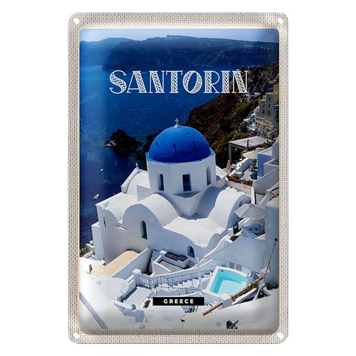 Santorin | Griechenland | Blechschild | Wanddeko | Retro-Stil | 20 cm x 30 cm von Roomando