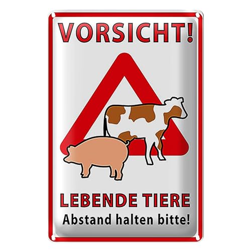 VORSICHT! | Lebende Tiere | Abstand halten bitte! | Metallschild | 30 cm x 40 cm von Roomando