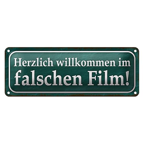 Vintage Blechschild | Herzlich willkommen im | falschen Film! | Retro Deko | 10 x 27cm von Roomando