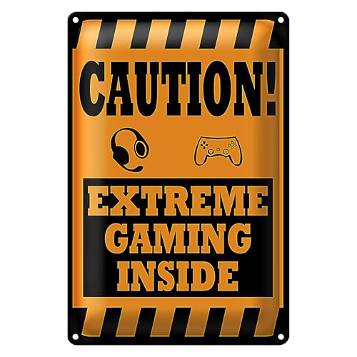Warnschild 'Vorsicht! Extremes Gaming' | Gaming-Dekor für Spielzimmer | Gelb-Schwarz mit Spielkonsole-Symbol | 12 cm x 18 cm von Roomando