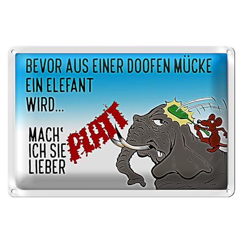 Witziges Blechschild 'Bevor aus einer Mücke ein Elefant wird' | Humorvolles Dekoschild für Büro und Zuhause | 40 cm x 30 cm von Roomando
