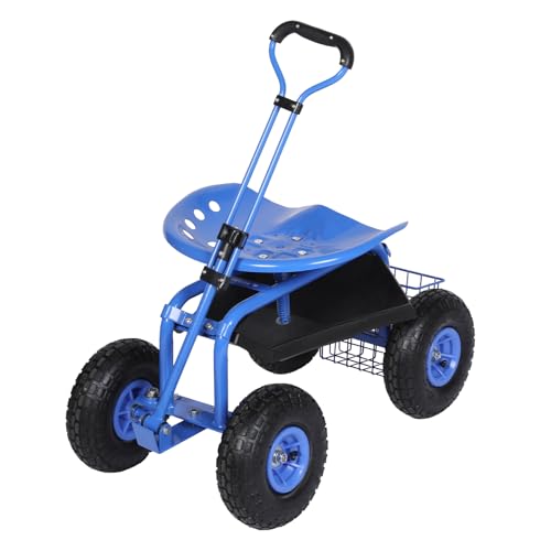 Rollender Gartenarbeitssitz mit Rädern, Gartenhocker für Pflanzarbeiten, 360° drehbarer Sitz, Gartenroller mit Lenkgriff & Werkzeugablage, Gartenstuhl für draußen, Terrasse und Hof von Roomark