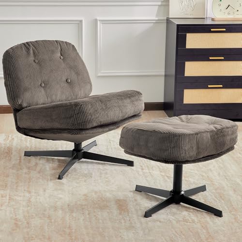 Roomark Dekorative Drehstühle für das Wohnzimmer, Moderne gepolsterte Drehstühle, Moderne Liegestühle mit Metallsockel (Braun) von Roomark