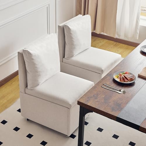 Roomark Esszimmerstühle mit Rollen,Esszimmerstühle 2er Set,bequemer Polsterstuhl mit Rückenlehne, Moderne Leinenstoff esszimmer stühle,küchenstühle 2 Set,Dining Chairs mit Rollen (Beige) von Roomark