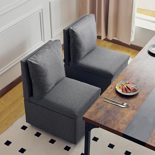 Roomark Esszimmerstühle mit Rollen,Esszimmerstühle 2er Set,bequemer Polsterstuhl mit Rückenlehne, Moderne Leinenstoff esszimmer stühle,küchenstühle 2 Set,Dining Chairs mit Rollen (Grau) von Roomark