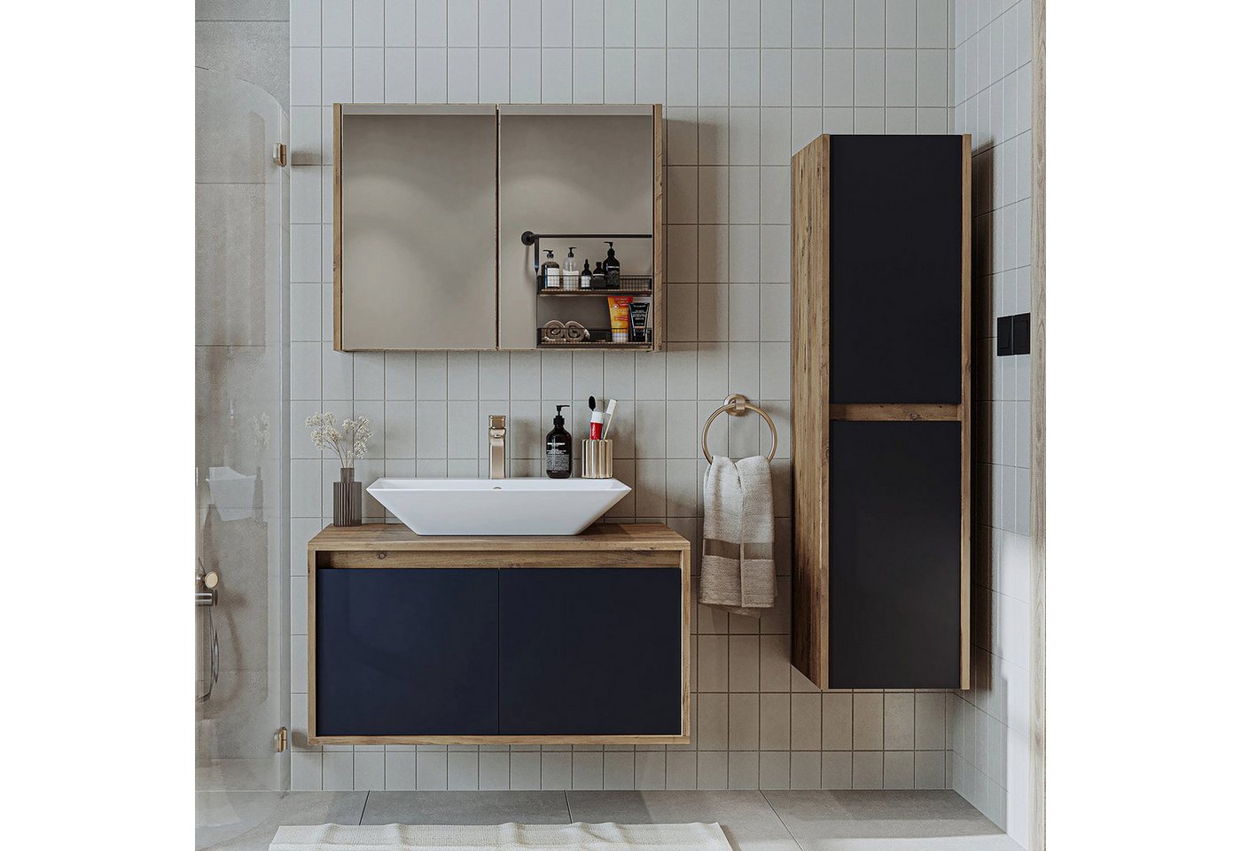 Roomart Badmöbel-Set, (Badmöbel Set ATLANTIC 85 cm in 4 Farben Unterschrank mit Waschbecken) von Roomart