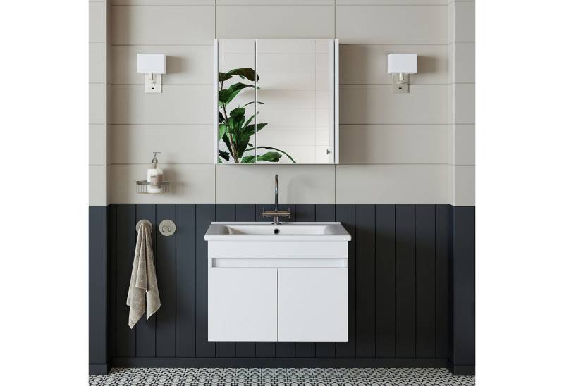 Roomart Badmöbel-Set, (Badmöbel Set in 4 Farben 65cm Unterschrank Waschbecken Spiegelschrank) von Roomart