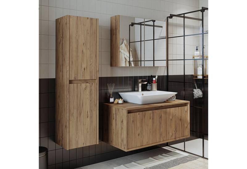 Roomart Badmöbel-Set ATL4TLG-100, (Badmöbel Set Unterschrank mit Waschbecken Spiegelscrank) von Roomart