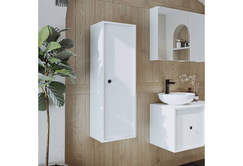 Roomart Badmöbel-Set GUSTO 120 cm, (Komplett-Set, • Waschbecken mit Unterschrank • Spiegelschrank • Seitenschrank), •Weiß•Eiche von Roomart