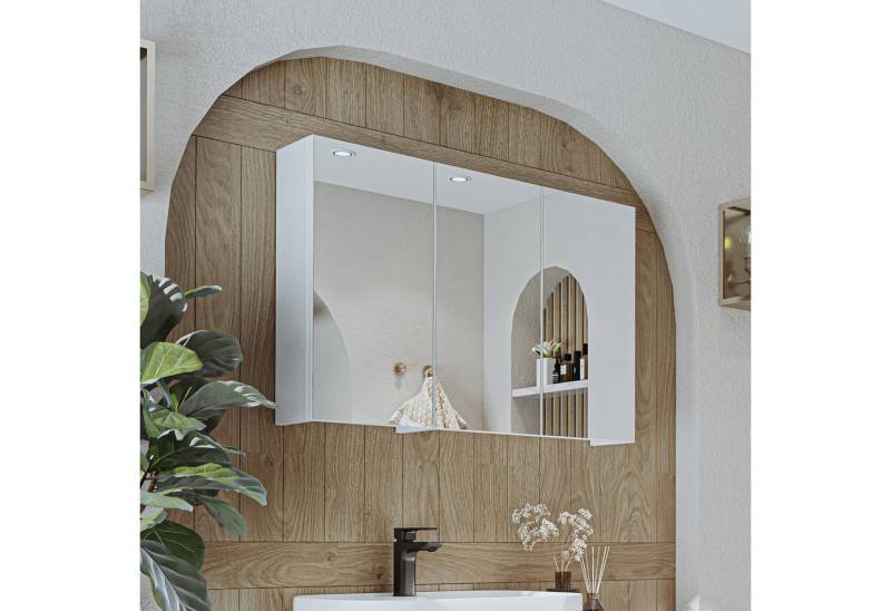 Roomart Badmöbel-Set GUSTO 90 cm, (Komplett-Set, • Waschbecken mit Unterschrank • Spiegelschrank • Seitenschrank), • Weiß • Eiche von Roomart