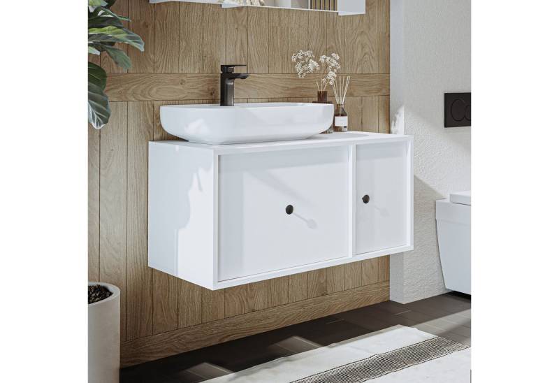 Roomart Badmöbel-Set GUSTO 90 cm, (Komplett-Set, • Waschbecken mit Unterschrank • Spiegelschrank • Seitenschrank), • Weiß • Eiche von Roomart