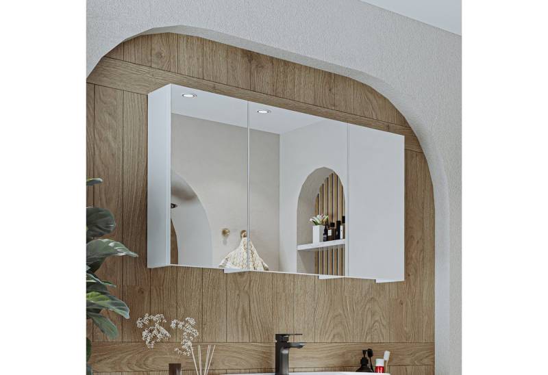 Roomart Badmöbel-Set GUSTO-ATL 120 cm, (Komplett-Set, • Waschbecken mit Unterschrank • Spiegelschrank • Seitenschrank), •Weiß•Eiche von Roomart