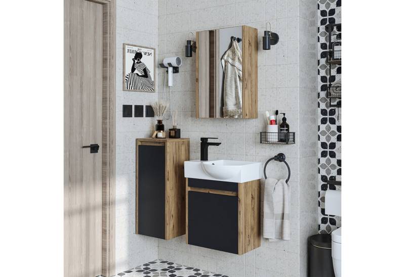 Roomart Badmöbel-Set LEO, (Unterschrank mit Waschbecken • Badezimmer Möbel • Gäste WC), •Weiß •Weiß-Eiche •Eiche •Anthrazit-Eiche von Roomart