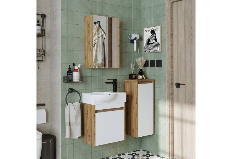 Roomart Badmöbel-Set LEO, (Unterschrank mit Waschbecken • Badezimmer Möbel • Gäste WC), •Weiß •Weiß-Eiche •Eiche •Anthrazit-Eiche von Roomart