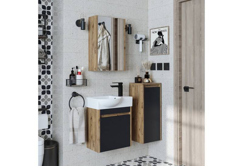 Roomart Badmöbel-Set LEO, (Unterschrank mit Waschbecken • Badezimmer Möbel • Gäste WC), •Weiß •Weiß-Eiche •Eiche •Anthrazit-Eiche von Roomart