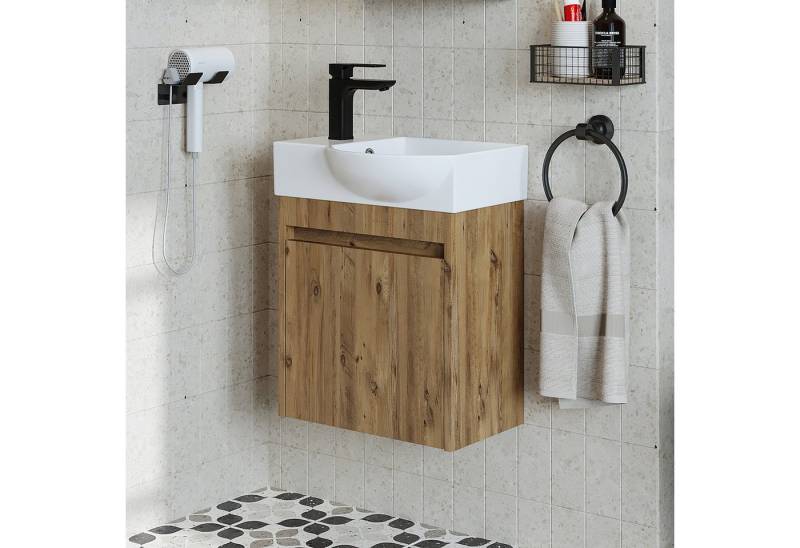 Roomart Badmöbel-Set LEO, (Unterschrank mit Waschbecken • Badezimmer Möbel • Gäste WC), •Weiß •Weiß-Eiche •Eiche •Anthrazit-Eiche von Roomart