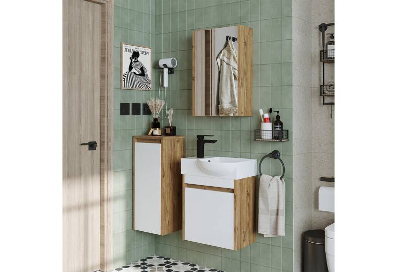 Roomart Badmöbel-Set LEO, (Unterschrank mit Waschbecken • Badezimmer Möbel • Gäste WC), •Weiß •Weiß-Eiche •Eiche •Anthrazit-Eiche von Roomart