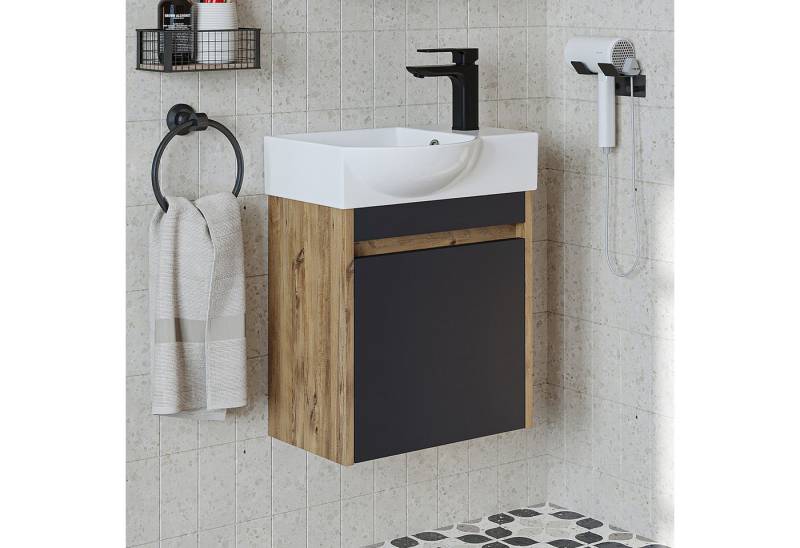 Roomart Badmöbel-Set LEO, (Unterschrank mit Waschbecken • Badezimmer Möbel • Gäste WC), •Weiß •Weiß-Eiche •Eiche •Anthrazit-Eiche von Roomart