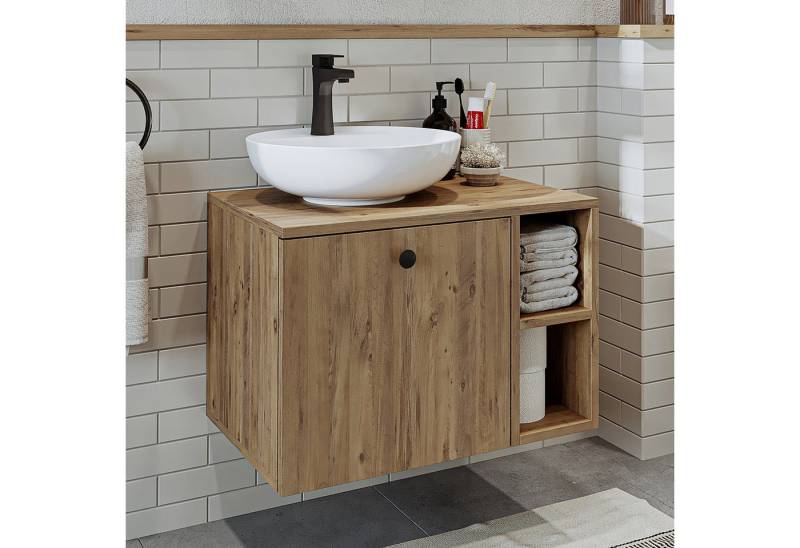 Roomart Badmöbel-Set LOTUS 65 cm, (modernes Badezimmer Set, 4- teilig, mit Keramik-Waschbecken, Spiegelschrank, Unterschrank & Seitenschrank) von Roomart