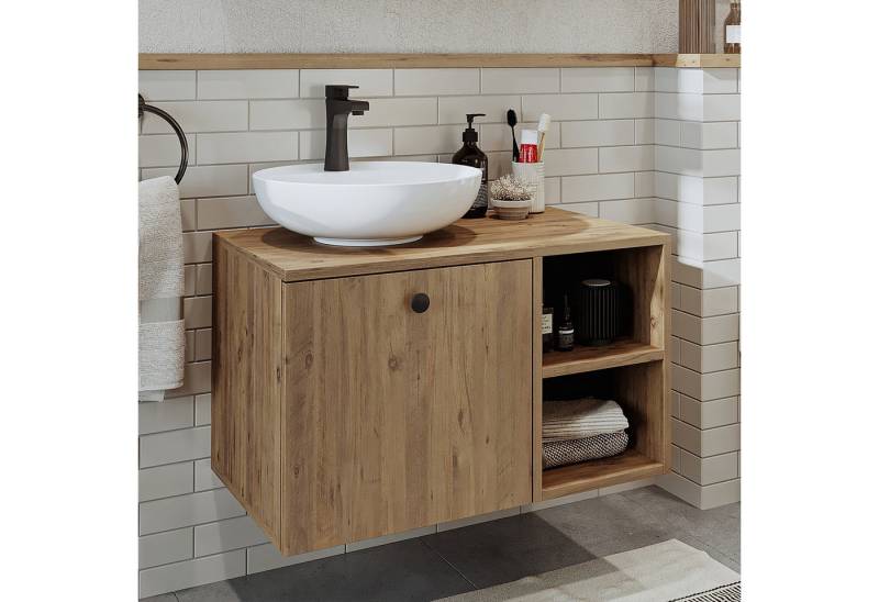 Roomart Badmöbel-Set LOTUS 75 cm, (modernes Badezimmer Set, 4- teilig, mit Keramik-Waschbecken, Spiegelschrank, Unterschrank & Seitenschrank) von Roomart