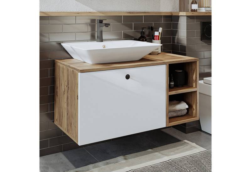 Roomart Badmöbel-Set LOTUS-I-95 cm, (Komplett-Set, • Waschbecken mit Unterschrank • Spiegelschrank • Seitenschrank), •Weiß-Eiche •Eiche •Anthrazit-Eiche von Roomart