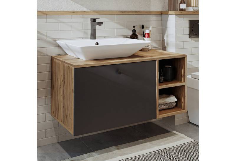 Roomart Badmöbel-Set LOTUS-I-95 cm, (Komplett-Set, • Waschbecken mit Unterschrank • Spiegelschrank • Seitenschrank), •Weiß-Eiche •Eiche •Anthrazit-Eiche von Roomart