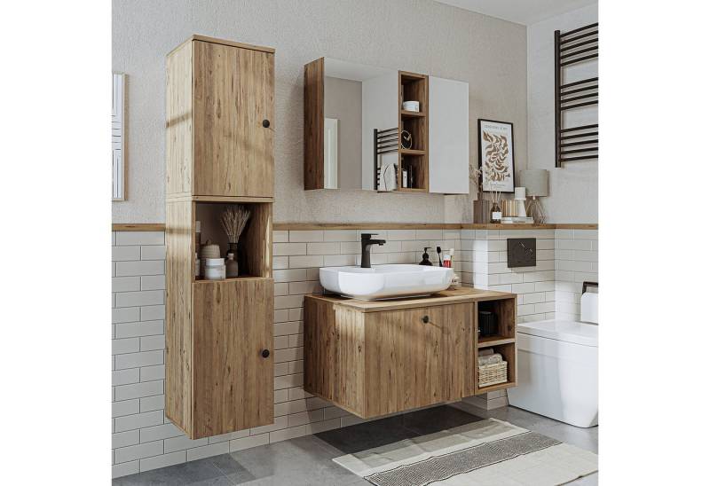 Roomart Badmöbel-Set LOTUS II - 95cm, (Komplett-Set, • Waschbecken mit Unterschrank • Spiegelschrank • Seitenschrank), •Weiß-Eiche •Eiche •Anthrazit-Eiche von Roomart
