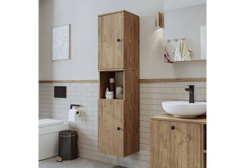 Roomart Badmöbel-Set LOTUS II - 95cm, (Komplett-Set, • Waschbecken mit Unterschrank • Spiegelschrank • Seitenschrank), •Weiß-Eiche •Eiche •Anthrazit-Eiche von Roomart