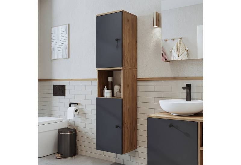 Roomart Badmöbel-Set LOTUS II - 95cm, (Komplett-Set, • Waschbecken mit Unterschrank • Spiegelschrank • Seitenschrank), •Weiß-Eiche •Eiche •Anthrazit-Eiche von Roomart