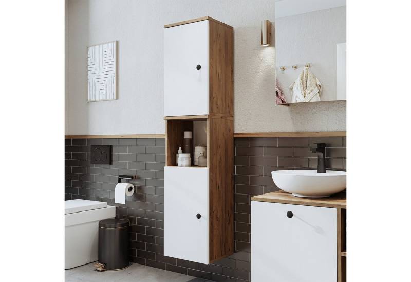 Roomart Badmöbel-Set LOTUS II - 95cm, (Komplett-Set, • Waschbecken mit Unterschrank • Spiegelschrank • Seitenschrank), •Weiß-Eiche •Eiche •Anthrazit-Eiche von Roomart