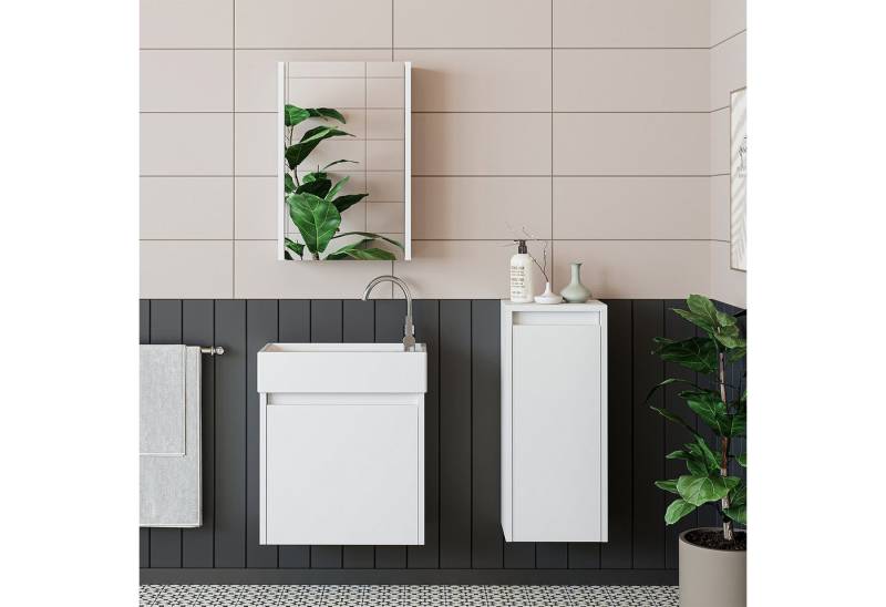 Roomart Badmöbel-Set MINI 50, (Komplett-Set für Badezimmer, Gäste WC, Unterschrank mit Waschbecken, Seitenschrank, Spiegelschrank), • Weiß • Weiß-Eiche • Eiche • Anthrazit-Eiche • Schwarz von Roomart