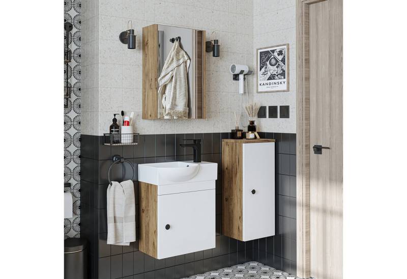 Roomart Badmöbel-Set PUNTO, (Unterschrank mit Waschbecken • Badezimmer Möbel • Gäste WC), •Weiß •Weiß-Eiche •Eiche •Anthrazit-Eiche von Roomart