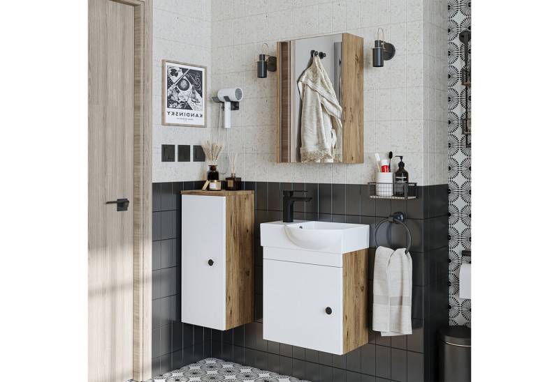 Roomart Badmöbel-Set PUNTO, (Unterschrank mit Waschbecken • Badezimmer Möbel • Gäste WC), •Weiß •Weiß-Eiche •Eiche •Anthrazit-Eiche von Roomart