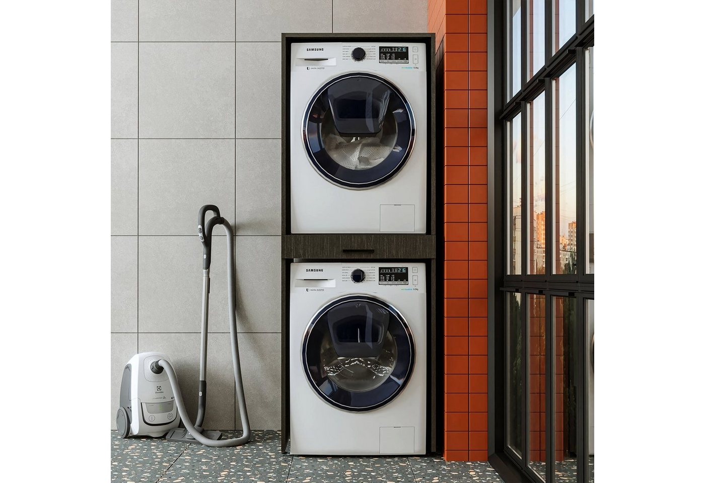 Roomart Waschmaschinenumbauschrank (Waschmaschinenschrank für Trockner und Waschmaschine Überbauschrank) von Roomart