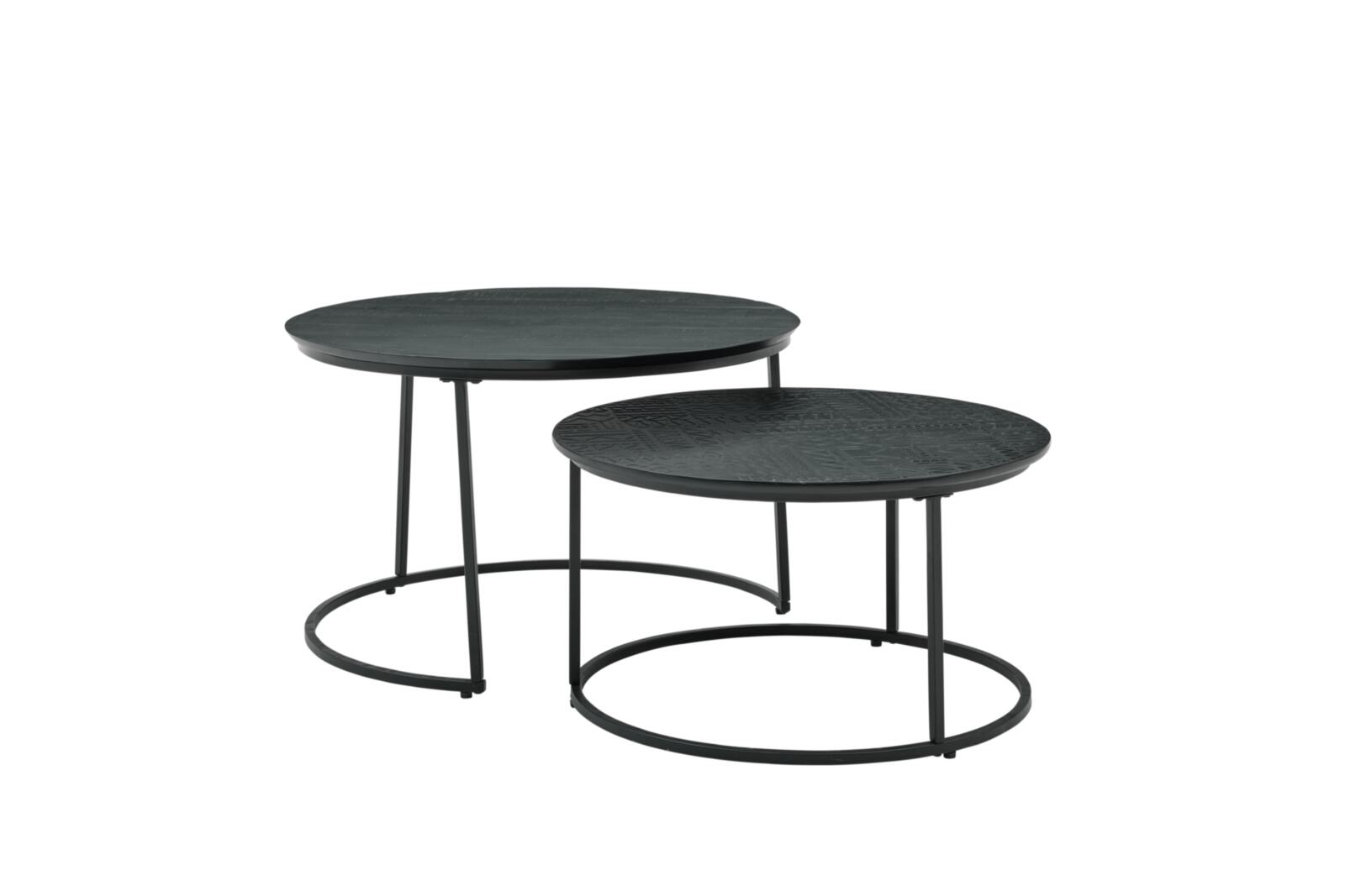 Roomio Couchtisch 2er-Set NO. 2001 in Mango massiv, schwarz gebeizt und lackiert mit Holzverzierung von Roomio